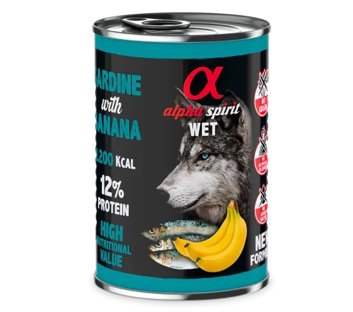 Alpha Spirit Can Sardine with banana dog 400g