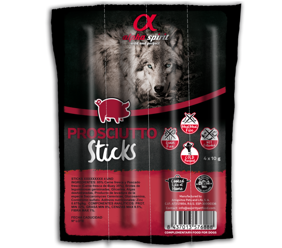 Alpha Spirit Bâtonnets De Prosciutto Ristra Pour Chien (4 Unités)