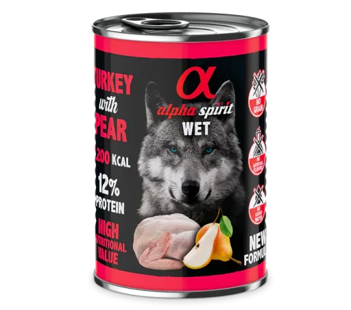 Alpha Spirit Can Turkey with pear dog 400g